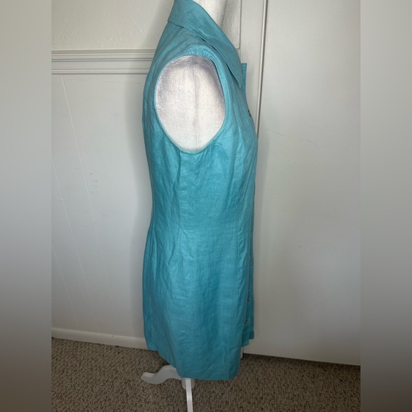 Talbots Turquoise Sleeveless Midi Irish Linen Dress size 8 - Picture 2 of 8